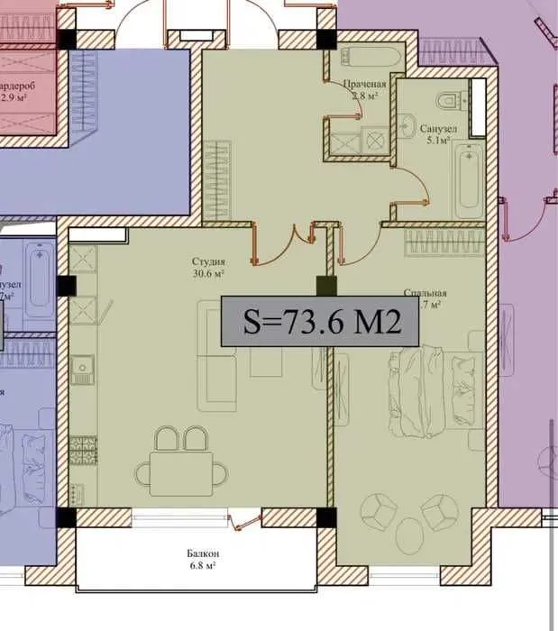 Caravan Avenue М.Горький МЕТРО 100м дом СДАН 74м2 КОРОБКА 11-этаж — фото 5