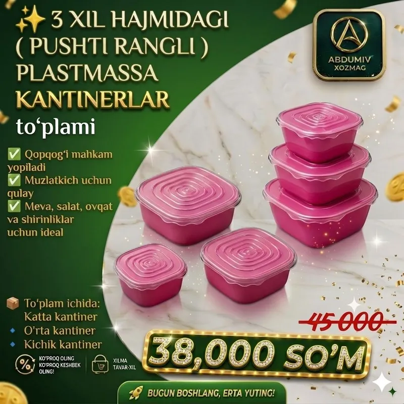 3 xil PUSHTI PLASTMAS KANTINERLAR - ABDUMIV XOZMAG