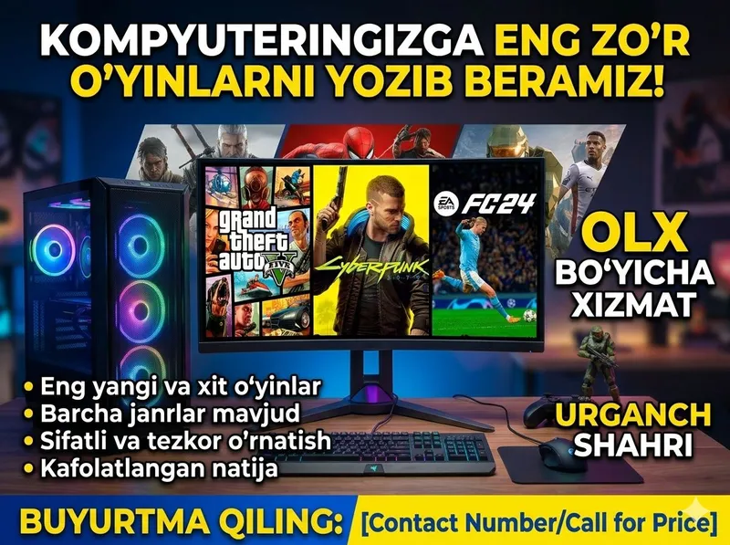 Kompyuter va noutbuklar uchun eng sara o'yinlarni yozib beramiz!