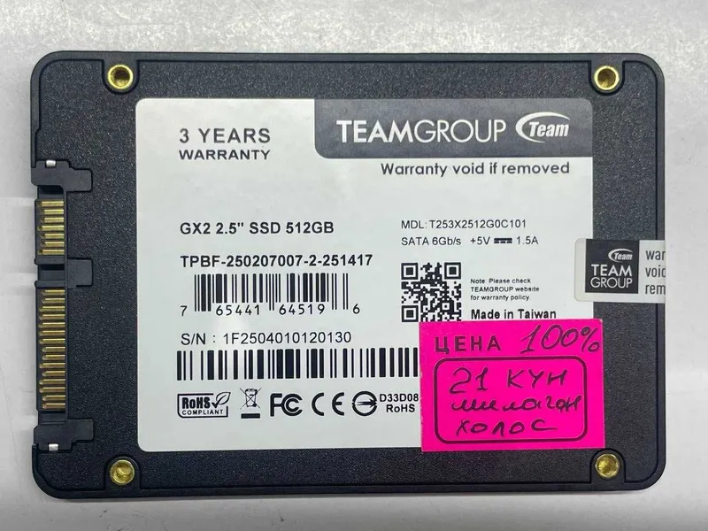 SATA SSD 512GB arzon bervoraman. xolati ideal xammasini. 100% 3