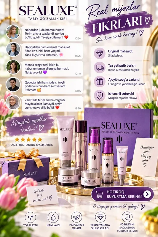 Shvetsariya brendi-SEALUXE dan yuz uchun premium nabor! 6 Shvetsariya brendi-SEALUXE dan yuz uchun premium nabor! 6