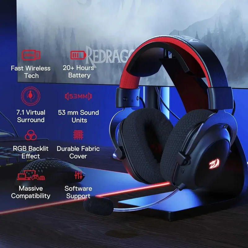 Игровые наушники Redragon H510 Zeus PRO 3вида подключения звук7.1 — фото 3
