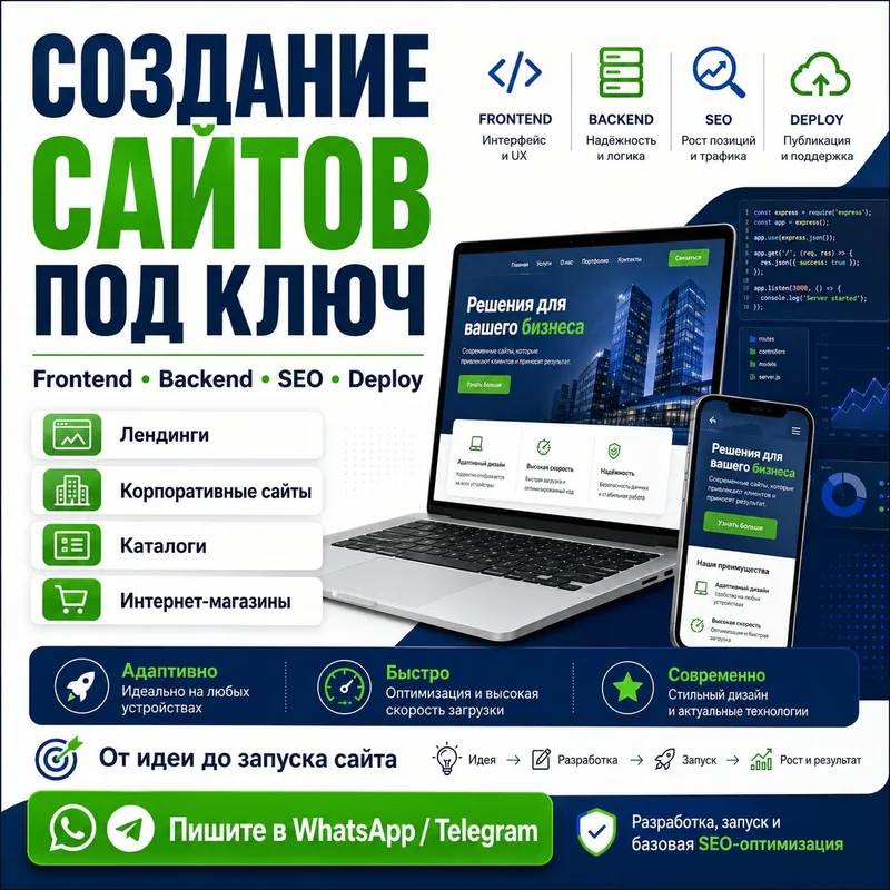 Создание сайтов под ключ: Frontend, Backend, SEO, Deploy
