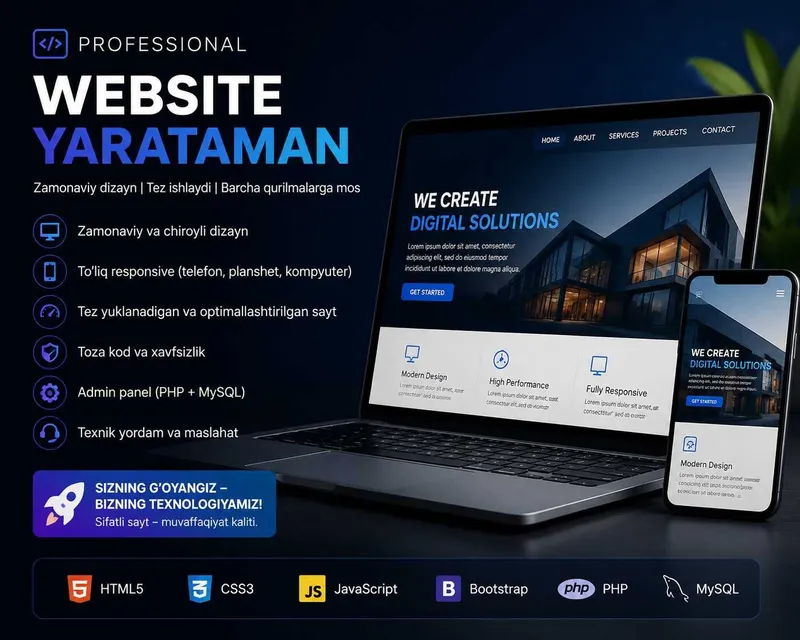 Biznes uchun Zamonaviy Website Yarataman | Landing Page | Admin Panel Biznes uchun Zamonaviy Website Yarataman | Landing Page | Admin Panel