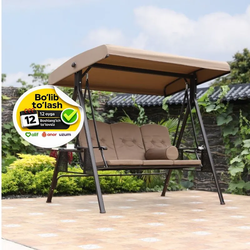 Bog‘ uchun 3 o‘rinli tebranma 200×124×170 sm, kulrang, 36 kg • Keng bog‘ 1