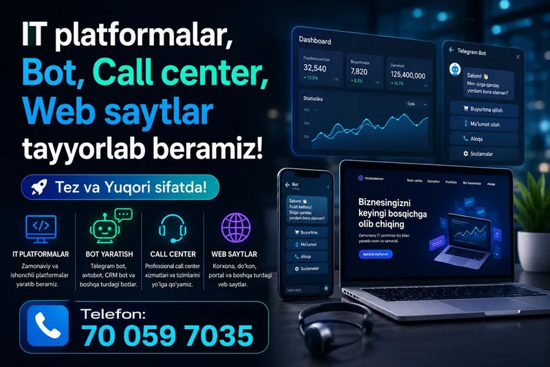 Barcha turdagi IT xizmatlar, Telegram Bot, Platformalar, Web Sayt
