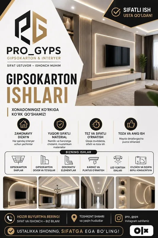 Gipsokarton ishlari - sifatli va professional Gipsokarton ishlari - sifatli va professional