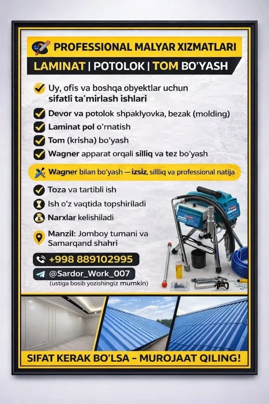Barcha turdagi malyar ishlari 1 Barcha turdagi malyar ishlari 1