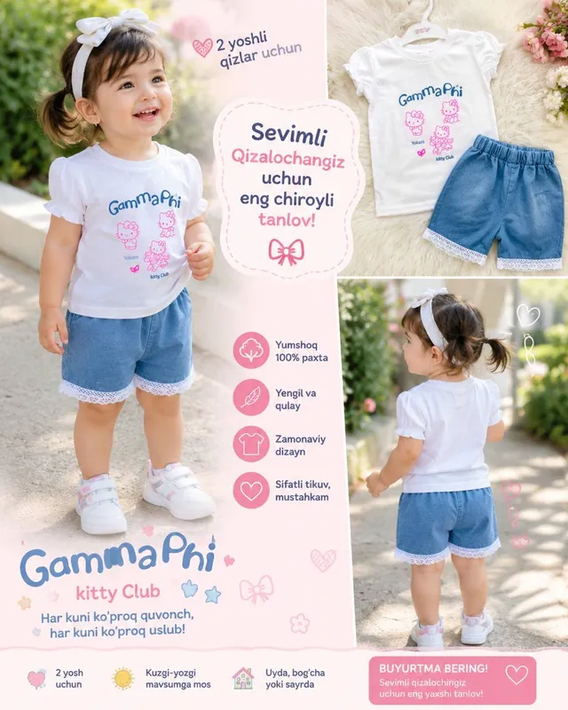 2-3 yoshli qizlarga fudbolka shortik sifati alo