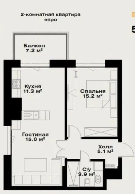 2 xonali kvartira, 51 m2, Mirzo Ulug'bek 3 2 xonali kvartira, 51 m2, Mirzo Ulug'bek 3