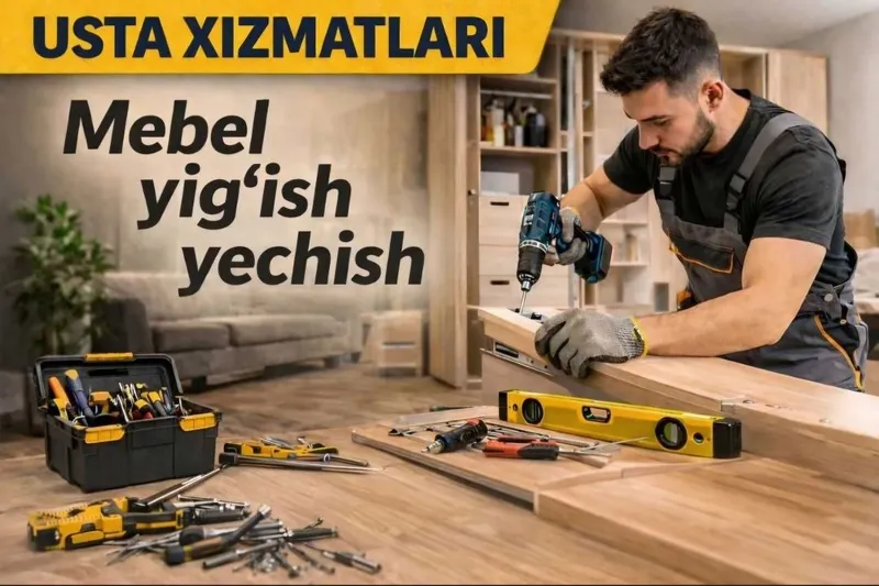 Usta mebelchi mebellarni yechamiz yig‘amiz o‘rnatamiz ta‘mirlaymiz 1