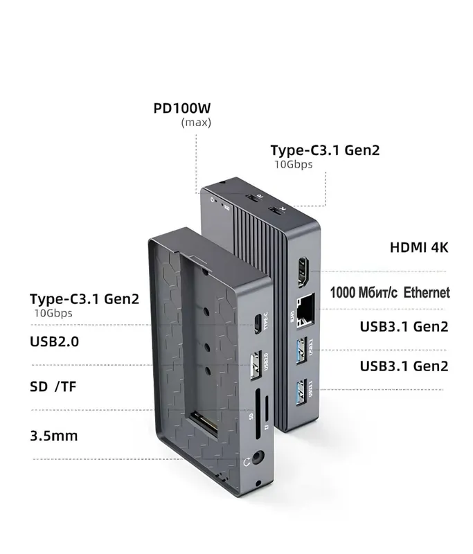 FiRSMART 10-в-1 док станция гибрид USB-C HUB M.2 NVMe — фото 6