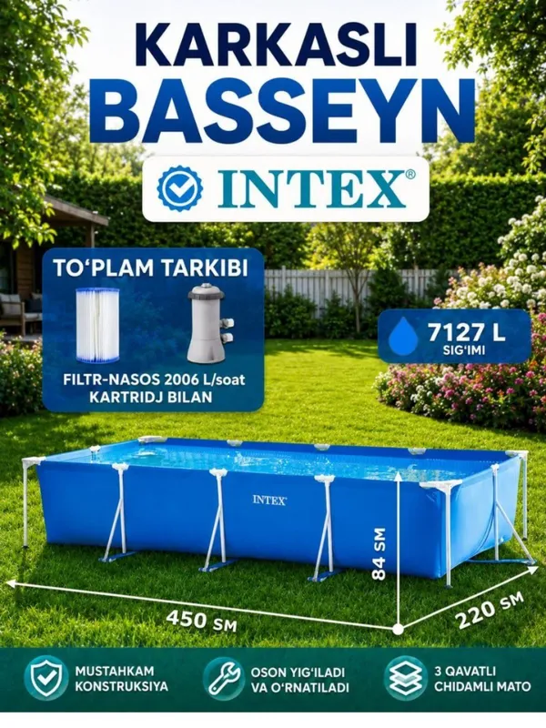 Basseyn Intex Karkasniy 450x220x75sm,Filtr tòplamda+Dastavka