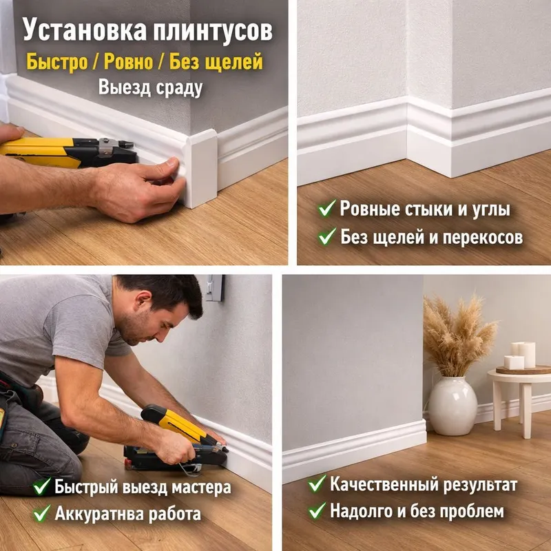 Установка плинтусов МДФ| ПВХ| Полиуретан| Полимер