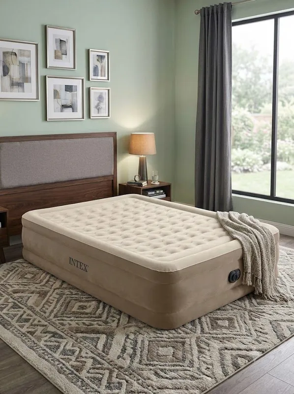 Надувная кровать INTEX Dura-Beam Deluxe встроенным насосом 152×203×46 — фото 2