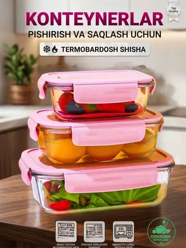 Ovqat idish,shishali tushlik idish.Стеклянный контейнер для еды. — фото 1