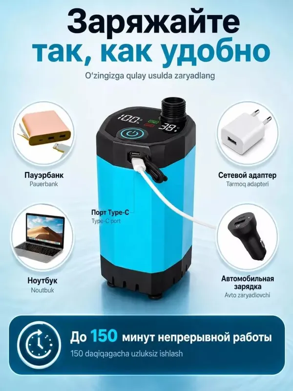 Dush LED-displey harorat va zaryad 6000 mA/soat — фото 1