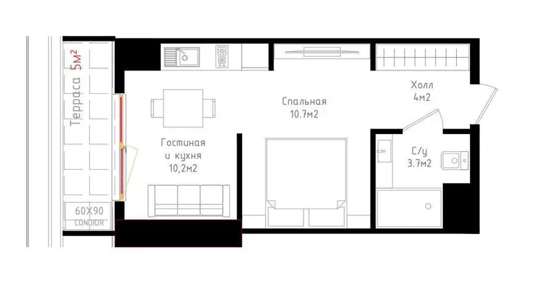 2-комнатная квартира, 38 м2, Яшнобод 6
