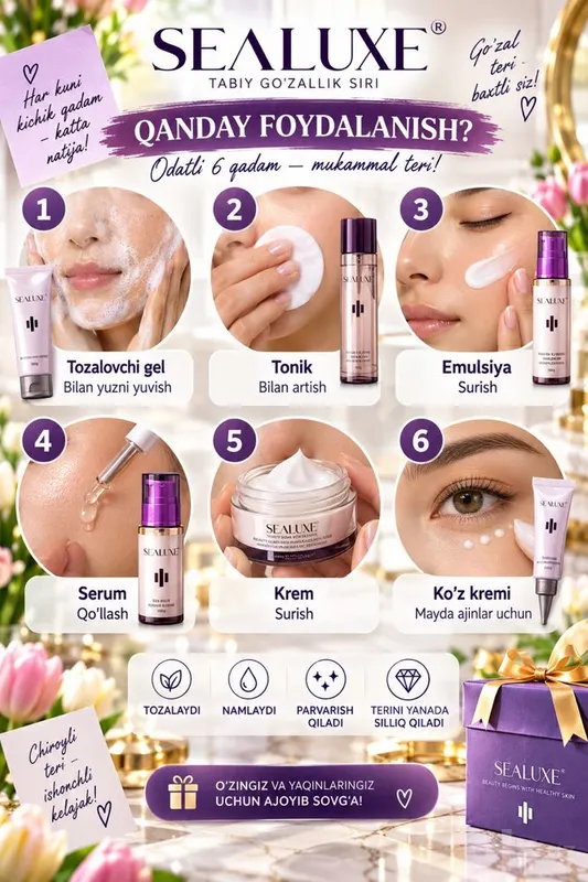 Shvetsariya brendi-SEALUXE dan yuz uchun premium nabor! 5 Shvetsariya brendi-SEALUXE dan yuz uchun premium nabor! 5