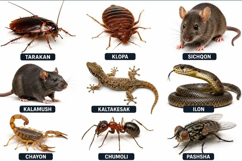 Kaltakesak,Tarakan,Klopa,Kalamush Chumoli Sichqon dorilari