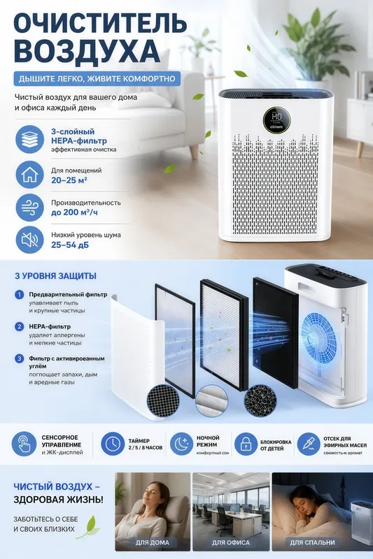 Очиститель воздуха Yesido EC23 с HEPA-фильтром. Очиститель воздуха Yesido EC23 с HEPA-фильтром.