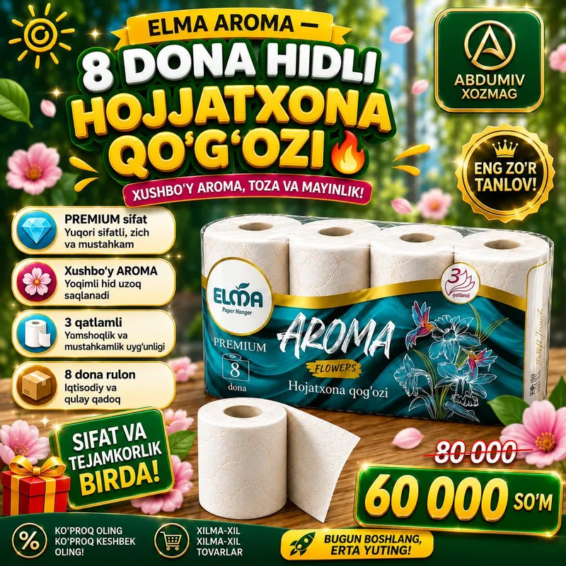 ELMA AROMA 8 DONA HIDLI HOJATXONA QOG‘OZI 2 ELMA AROMA 8 DONA HIDLI HOJATXONA QOG‘OZI 2