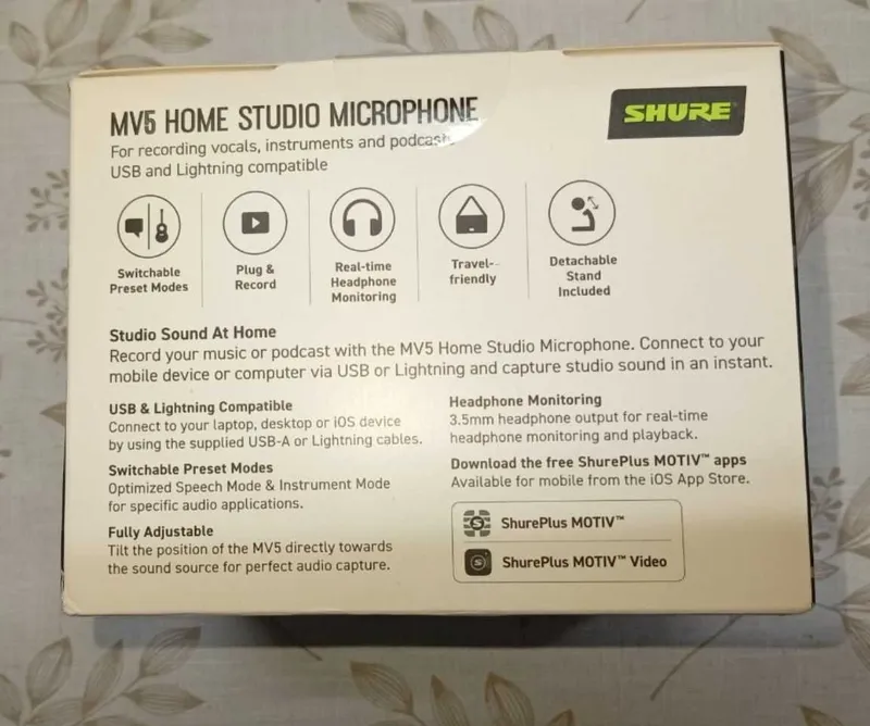 Uy studiyasi uchun Shure MV5 mikrofoni 2 Uy studiyasi uchun Shure MV5 mikrofoni 2