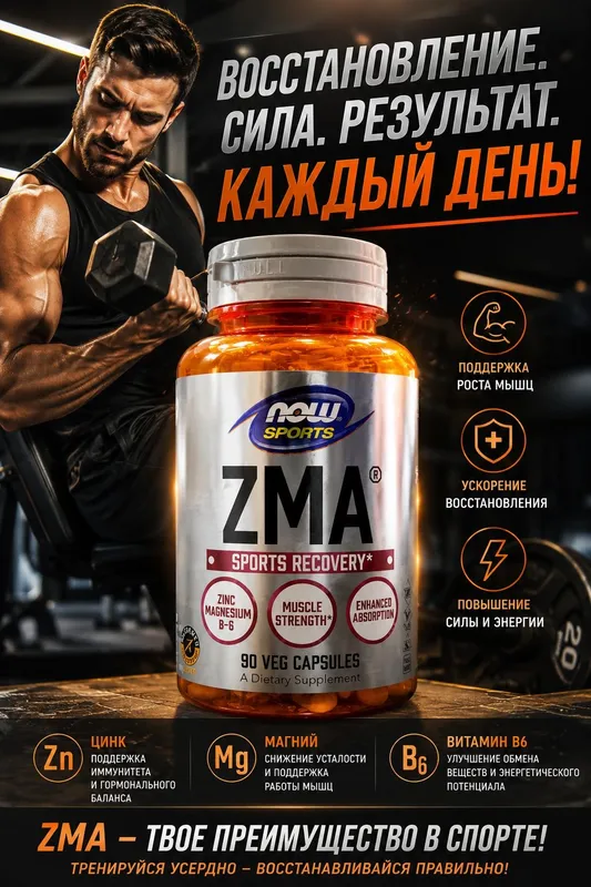 ZMA из Америки Цинк Магний витамин B-6 NOW Sports 90 капсул 1 ZMA из Америки Цинк Магний витамин B-6 NOW Sports 90 капсул 1
