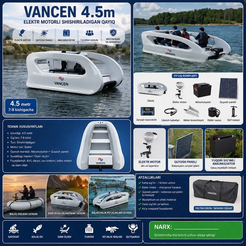 Новый надувной катер VANCEN 4,5 м с электрическим мотором Новый надувной катер VANCEN 4,5 м с электрическим мотором