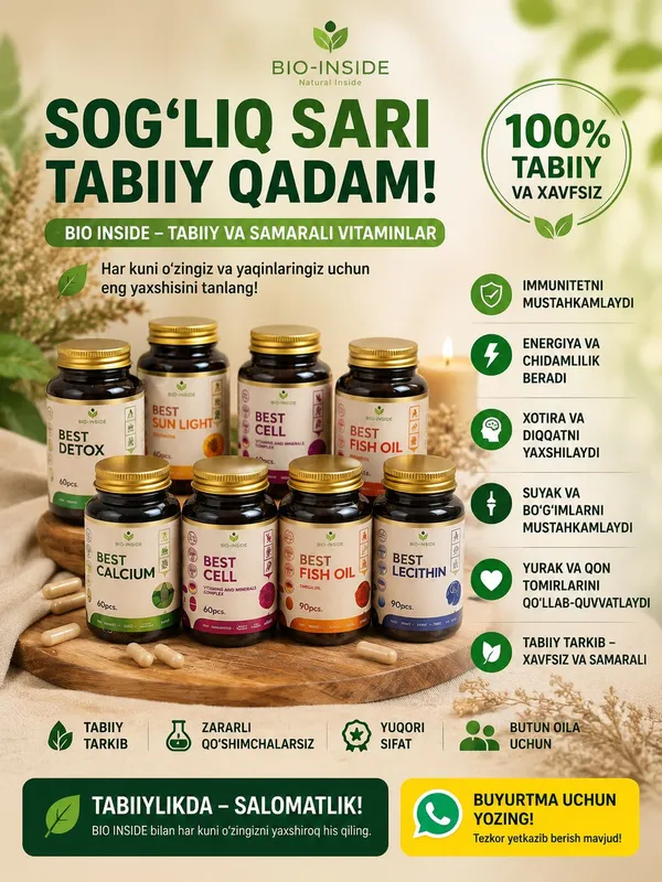 soglik va quvvat uchun .Sifatli sof vitaminlar