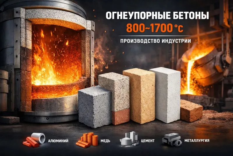 Огнеупорный бетон для различных видов с темп. прим. От 800С до 1700С