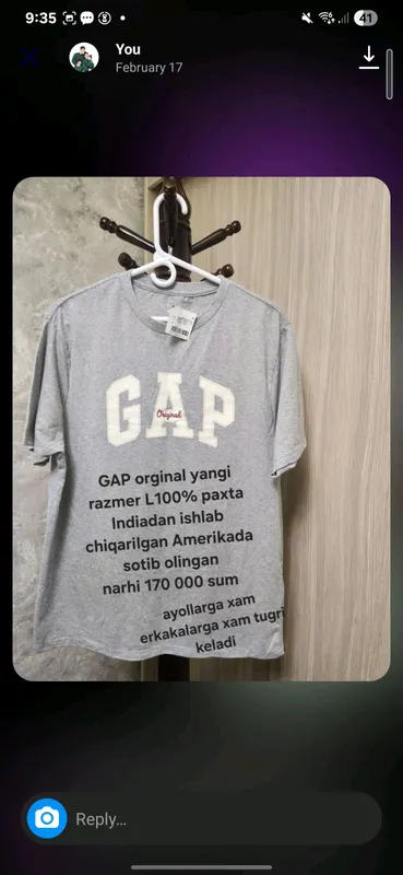 GAP futbolka yangi 100 paxta/ cotton USA