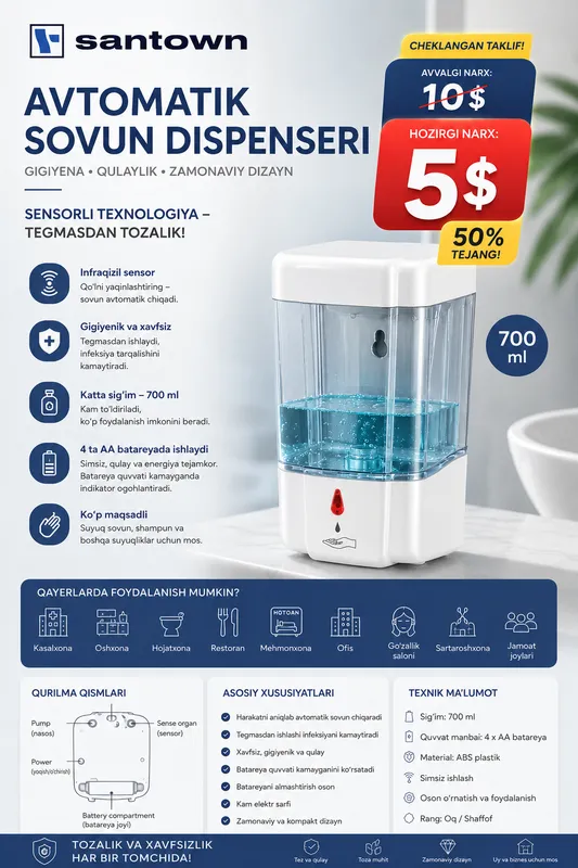 Avtomatik Sovun Dispenseri 700ml | Sensorli