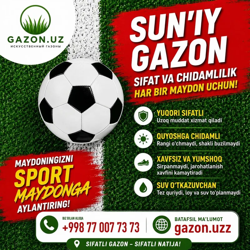 Premium Suniy Gazon Futbol va Landshaft Uchun