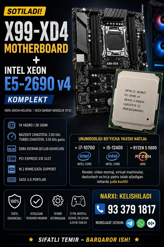 X99-XD4 + Intel Xeon E5-2690 v4 komplekt sotiladi