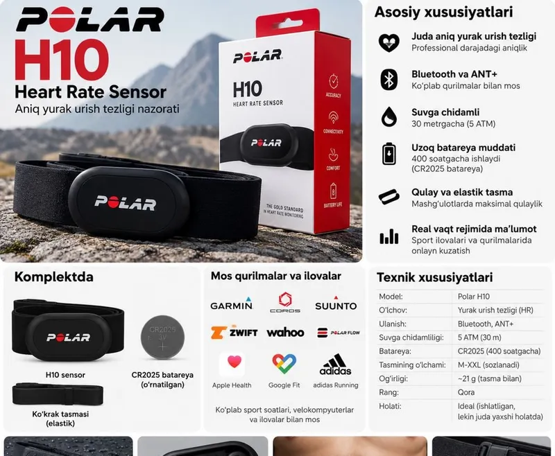 POLAR H10 — yurak urish tezligi sensor 1 POLAR H10 — yurak urish tezligi sensor 1