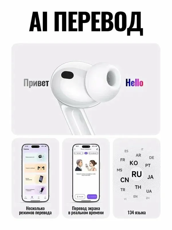 Hoco EW98 TWS, AI перевод, ANC+ENC, Bluetooth 6.0, мониторинг здоровья — фото 3