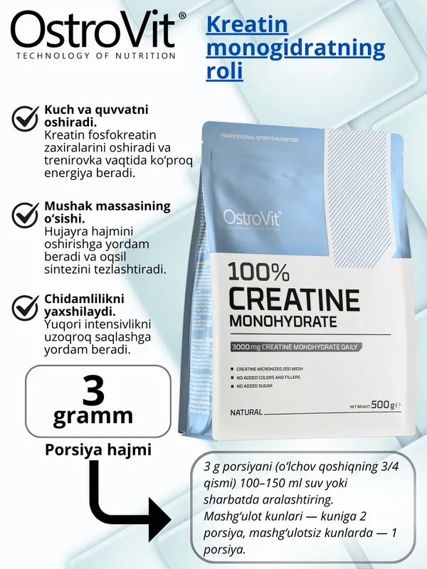 Kreatin OstroVit Creatine Monohydrate 500g 166pors — фото 1