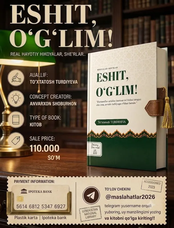 "Eshit, o‘g‘lim" nomli yangi kitob sotiladi 1