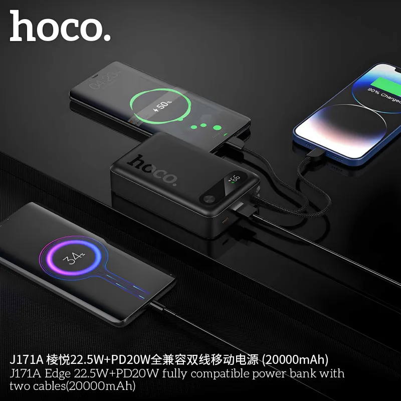 Hoco J171A Edge QC3.0 22.5W+PD20W 20000mAh Power Bank for iPhone 16 17 — фото 3