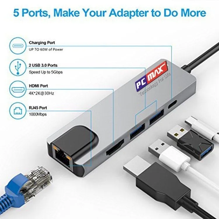 Type c > hdmi, vga , usb 3.0 , type c 4 port,macbook,переходник — фото 2