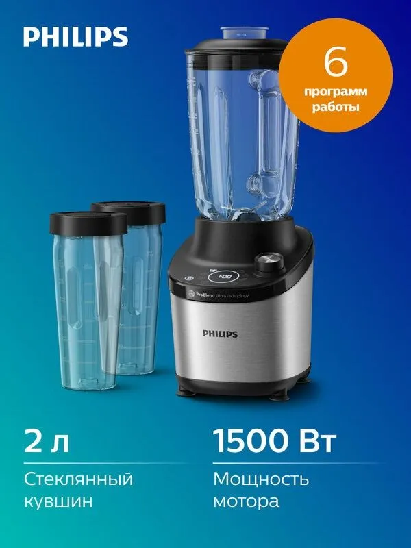 Стационарный блендер Philips HR3760/10, 12 скоростей, стекло, 2л — фото 1