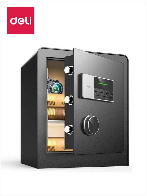 Seyf 450x380x320 ET551 Deli, elektron qulf + kalit, qora, 22 kg 1 Seyf 450x380x320 ET551 Deli, elektron qulf + kalit, qora, 22 kg 1