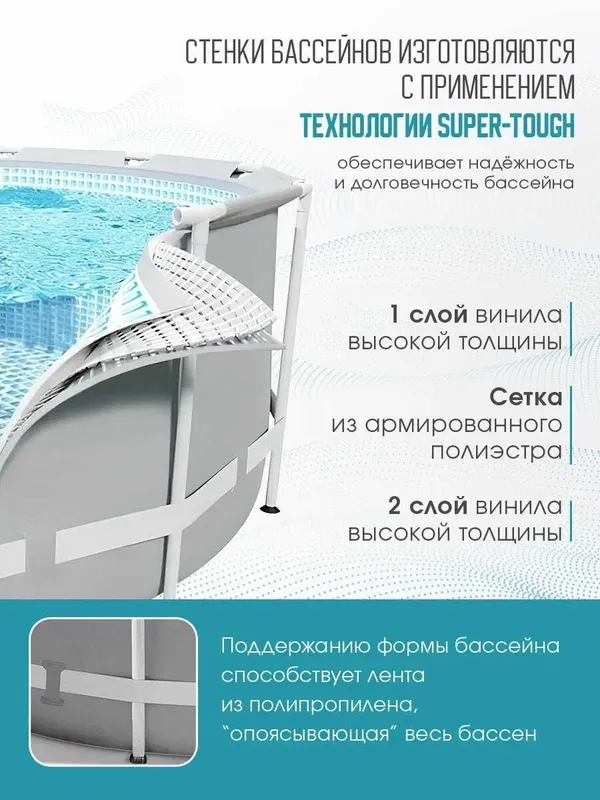 Бассейн INTEX Prism Frame 26710, 366х76 см, 6503 л, ремкомплект, серый 3 Бассейн INTEX Prism Frame 26710, 366х76 см, 6503 л, ремкомплект, серый 3