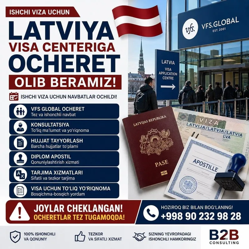 Ишчи визалар ва элчихонага очередь олиб берамиз.