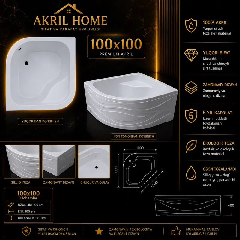 Akril vanna 100x100 razmer 1 Akril vanna 100x100 razmer 1