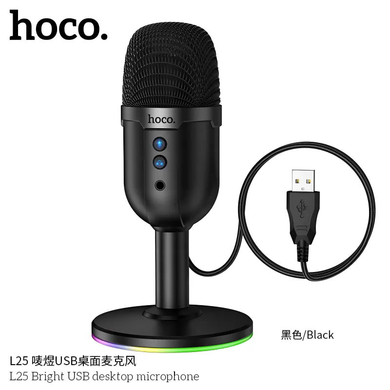 Hoco L25 Bright настольный USB-микрофон с RGB-подсветкой — фото 1