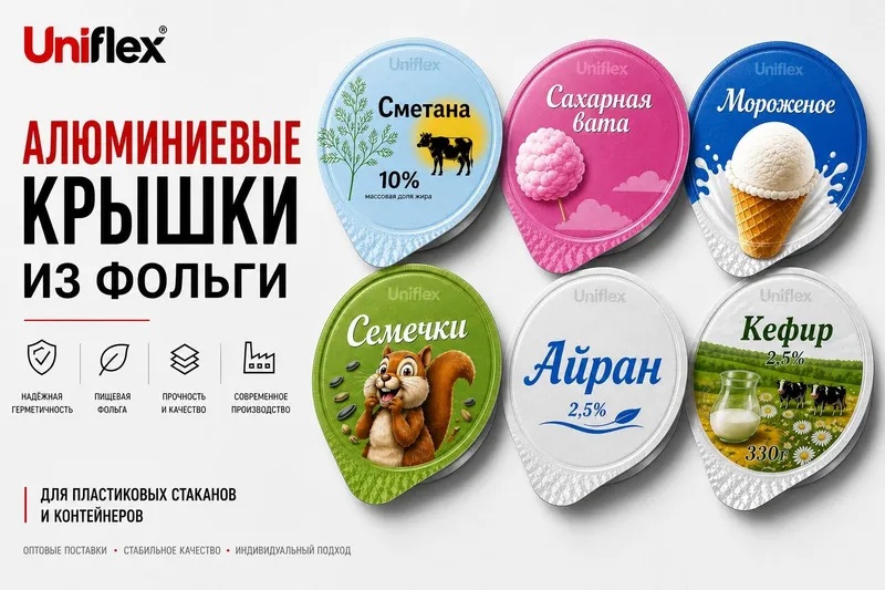алюминиевые крышки из фольги для пластиковых стаканов и контейнеров ДЛ