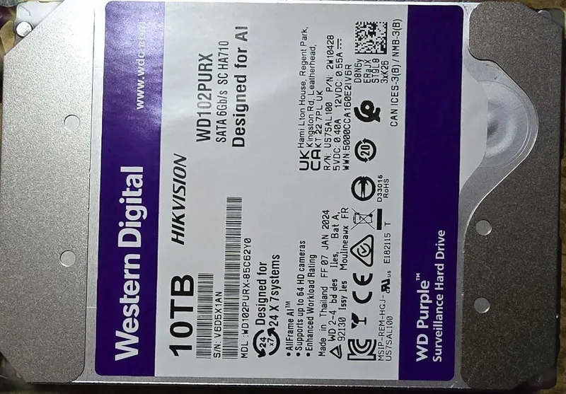 HDD 10 TB Western Digital kamera uchun