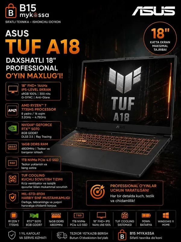 ASUS TUF A18 (RTX 5070) / Dastavka/ New ASUS TUF A18 (RTX 5070) / Dastavka/ New